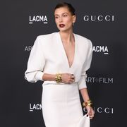 los angeles, california   november 06 hailey bieber attends the 2021 lacma art  film gala presented by gucci at los angeles county museum of art on november 06, 2021 in los angeles, california photo by taylor hillwireimage