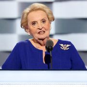 philadelphia, pa   july 26  former us secretary of state madeleine albright delivers remarks on the second day of the 2016 democratic national convention at wells fargo center on july 26, 2016 in philadelphia, pennsylvania  an estimated 50,000 people are expected in philadelphia, including hundreds of protesters and members of the media the four day democratic national convention kicked off july 25  photo by paul morigiwireimage
