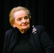 new york   december 14  madeleine albright promotes read my pins at the museum of art and design on december 14, 2009 in new york city  photo by andy kropagetty images
